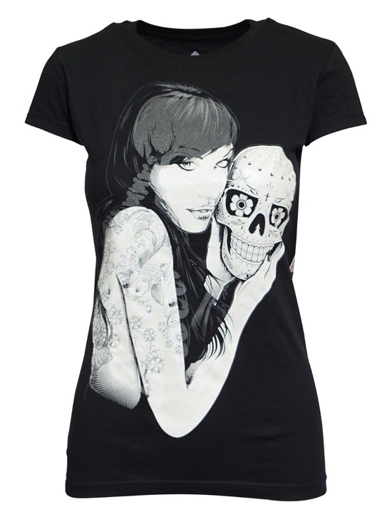 Iron Fist Tops - Iron Fist Check Your Head Black Graphic Tee with Woman & Skull Sz L